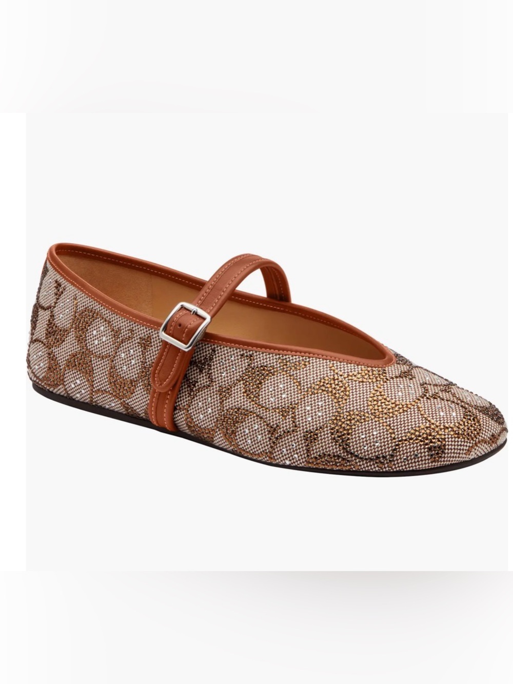 Coach Women’s Crystal Sig C Brown Mary Jane Flats with Tan Trim Size 11